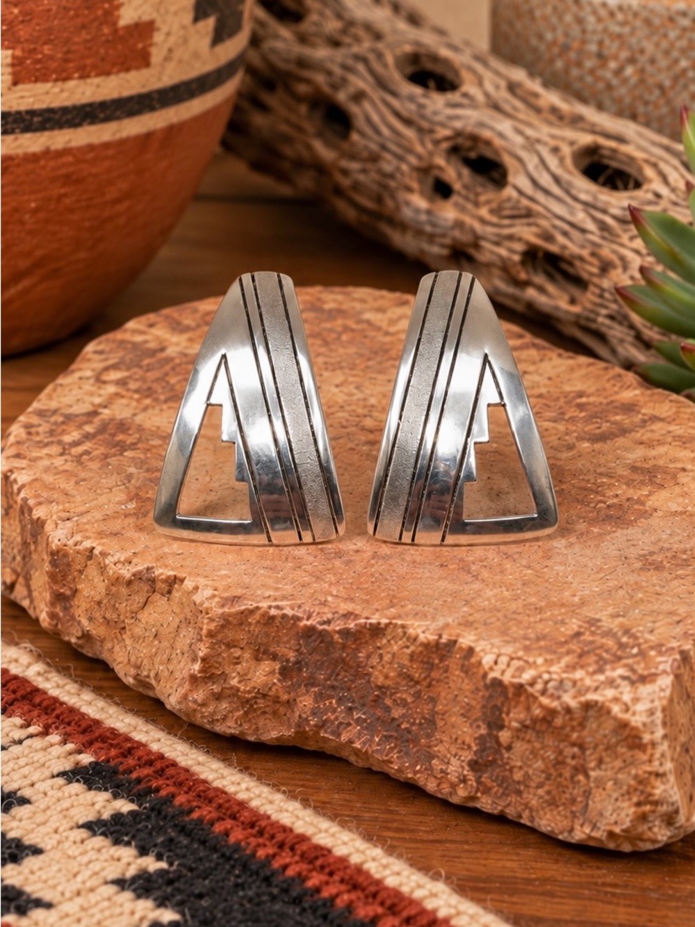 Herbert Veronica Thompson Navajo Native American Sterling Silver Drop Earrings